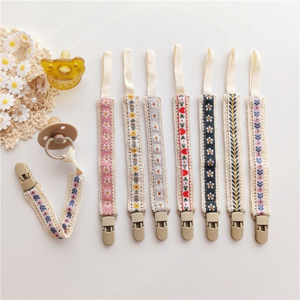 Ethnic Style Soother Holder Floral Nipple Holder Clips Colorful Baby Cloth Pacifier Chain Children