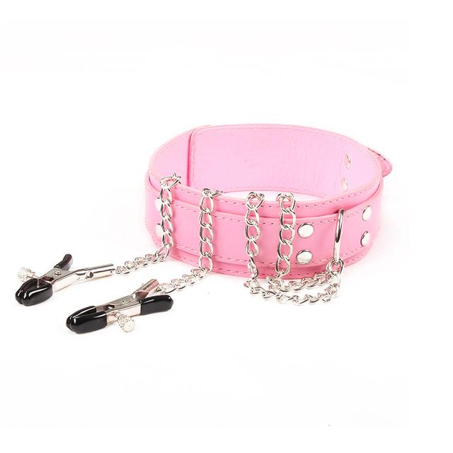 BDSM Bondage Restraint Equipment Metal Chain Nipple Clamp Neck Collar Handcuffs Adult Erotic Sex Toys For Woman Men Couples Game