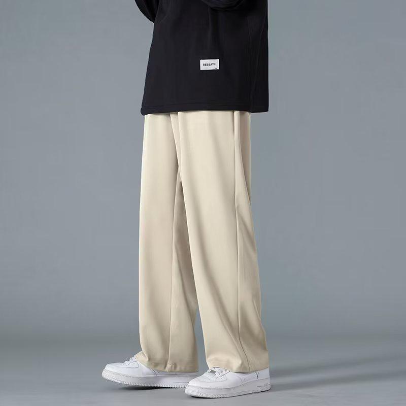 Men's Summer Ice Silk Wide-Leg Pants – Solid Color, Loose Fit, Plus Size, Straight Leg, Hong Kong Style