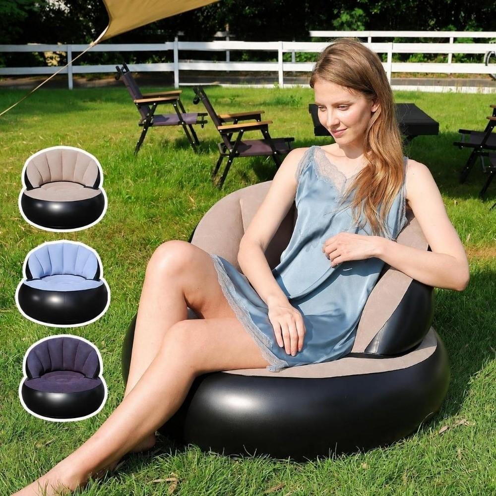 Thickened PVC Foldable Air Couch Flocked Velvet Inflatable Lounge Chair Camping Chair