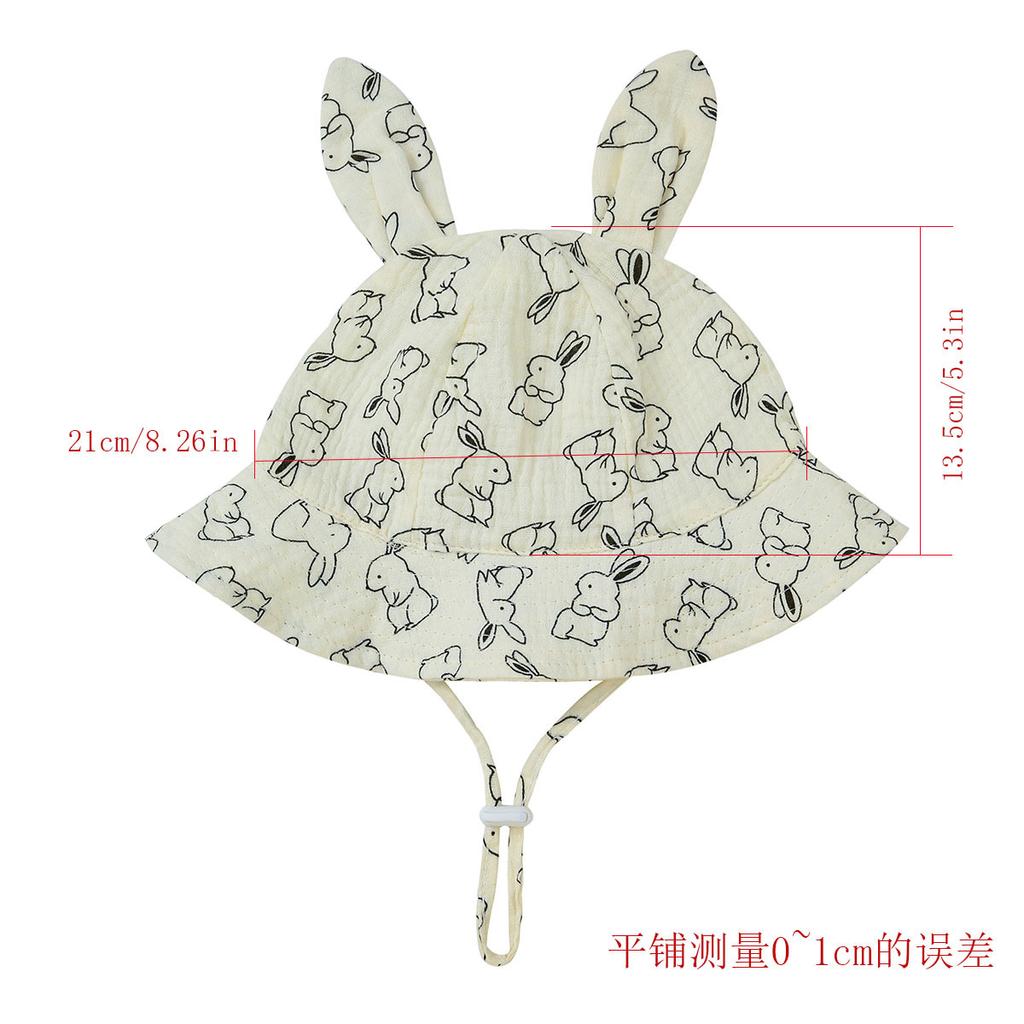 Baby Gauze Bonnet with Bunny Ears Pleated Print Fisherman Hat Sun Protection  Cute European Style Infant Cap for 3-12 Months