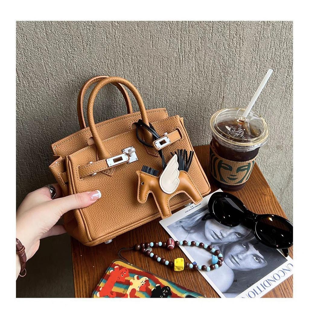 European and American Foreign Trade Models, First-layer Cowhide Lychee Pattern Platinum Bag, Genuine Leather Women's Bag Shoulder Crossbody Mini Bag