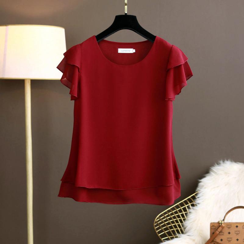 QICED Summer Short-sleeved Top, Women's Chiffon Shirt, Plus-size T-shirt, Loose and Stylish Mini Shirt, Women's Base Layer Shirt