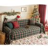 Christmas Slipcover Red Green Plaid Sofa Cover Non Slip Full Cover Fringe Retro Holiday Decor