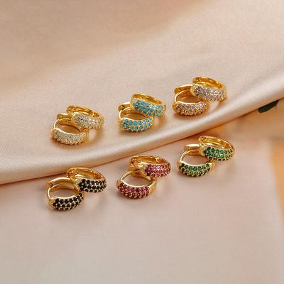 Luxury Stainless Steel Huggie Small Hoop Earrings For Women Multicolor Zircon Punk Piercing Earrings
