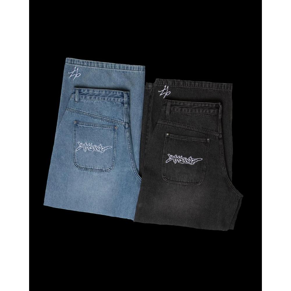 Fun Street Fashion Brand Wide Leg Jeans Y2K Hip-hop Retro Simple Print Loose Gothic Harajuku Horn Pants Ripped Jeans