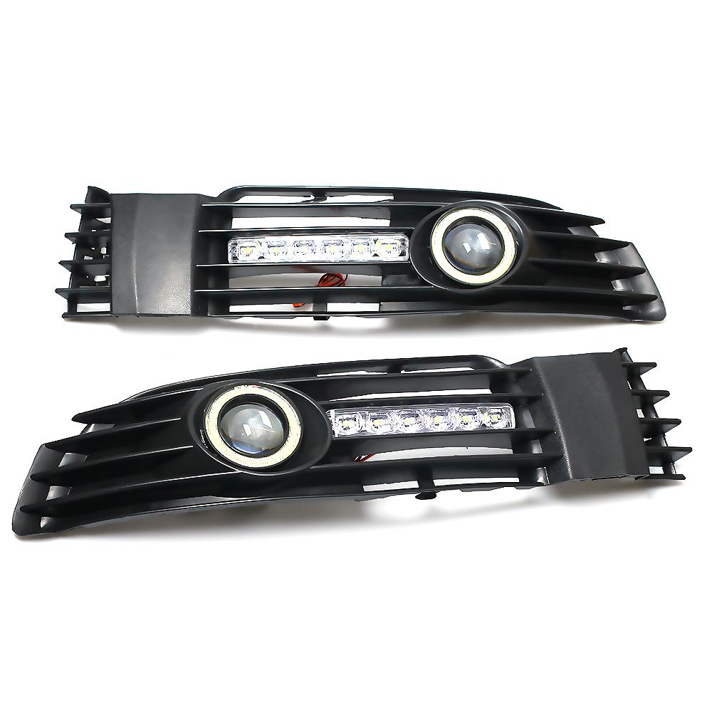 Car Angel Eye Daytime Running Light Fog Lights Grille With LED Lamp For Volkswagen VW Passat B5 B5.5 2000-2005