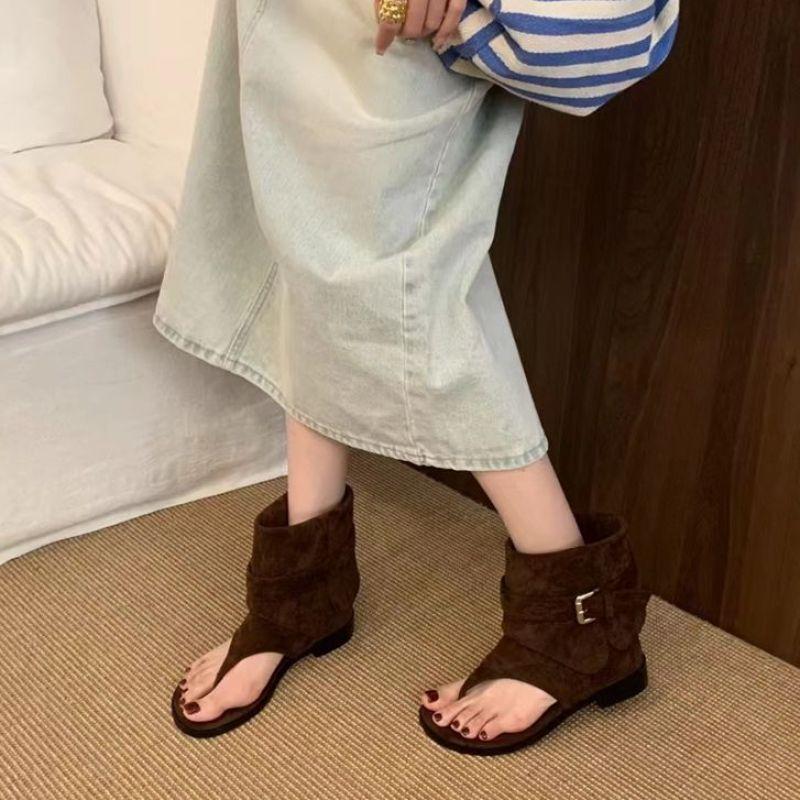 Retro Fashion Flip-flops Women's Outer Wear 2025 Summer New Korean Version Flat-bottomed Loose Sleeve Trousers Short Boots