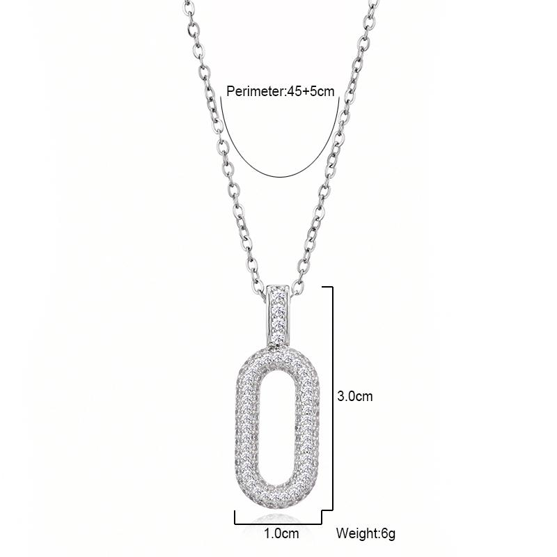 Trendy Oval Rectangle Hoop Zincon Pendant Necklace For Women Stainless Steel Chain Choker Vintage Necklace Female Daily Zircon