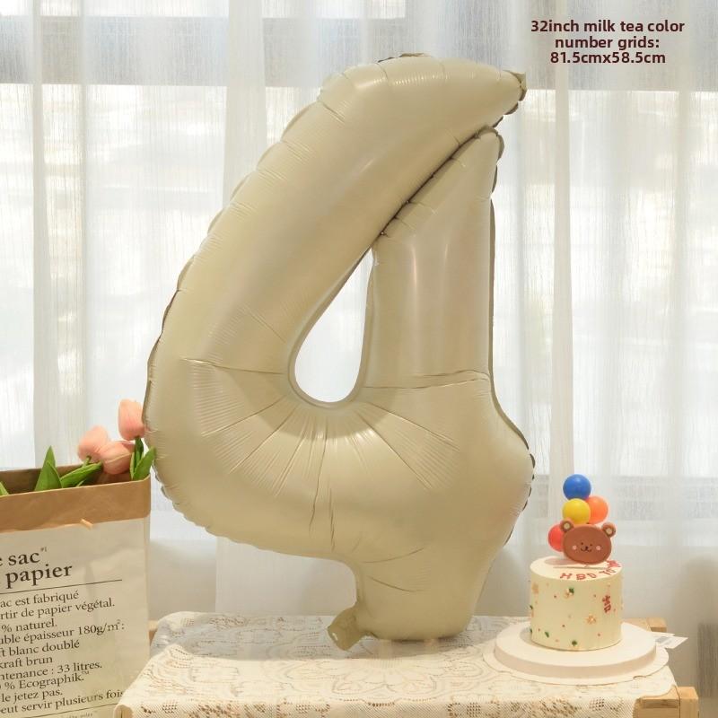 New 32-inch Caramel Cream-colored Aluminum Film Digital Balloon Children's Birthday and First Birthday Party Decoration