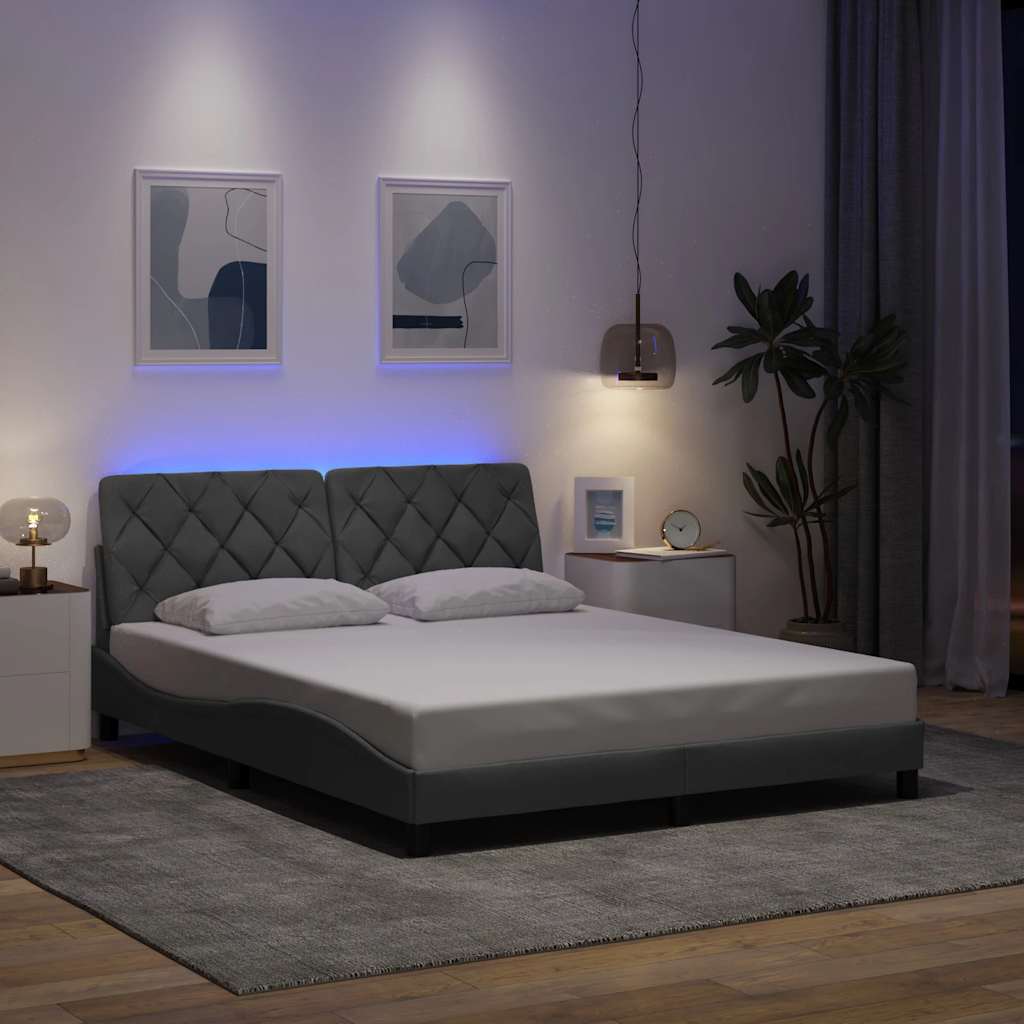 LED Bed Frame without Mattress Light Grey 160x200 cm Fabric