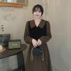 Hepburn-Style Long-Sleeve Midi Dress: Chic Autumn Design, Slimming High Waist, Plus Size, Fake Two-Piece Look