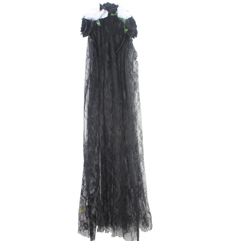 Day of the Dead Rose Flower Mesh Headband - Halloween Party Hair Accessory