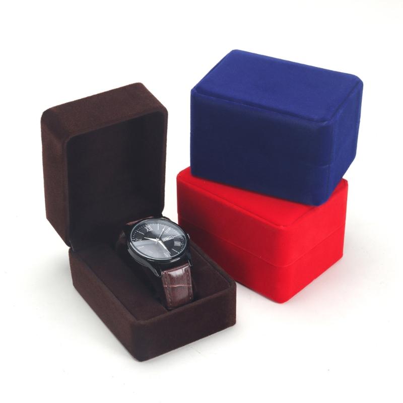 Handmade Velvet Wrist Watch Box Travel Short Plush Box with Velvet Wristwatch Holder Rings Display Cases Men Adults