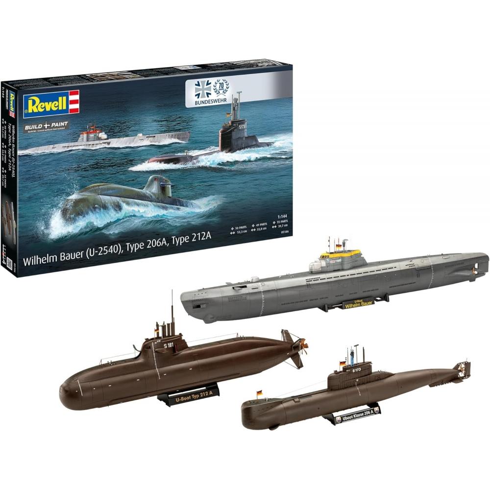 German Level 1 144 German Bundeswehr 70th Anniversary Navy Submarine 3 Ship Set Plastic Model 05186 Submarine