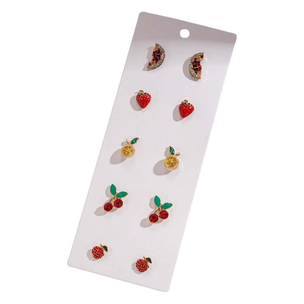 Crystal Rhinestone Mini Cherry Earrings Strawberry Lemon Small Fruits Ear Stud  Women