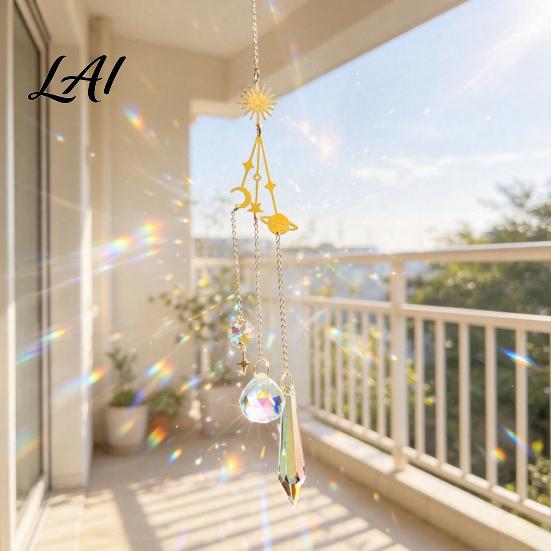 Artistic Patio Accents Crystal Suncatcher Rainbow Maker Prism Hanging Wind Chime Pendant Outdoor Courtyard Decoration for Window Balcony,