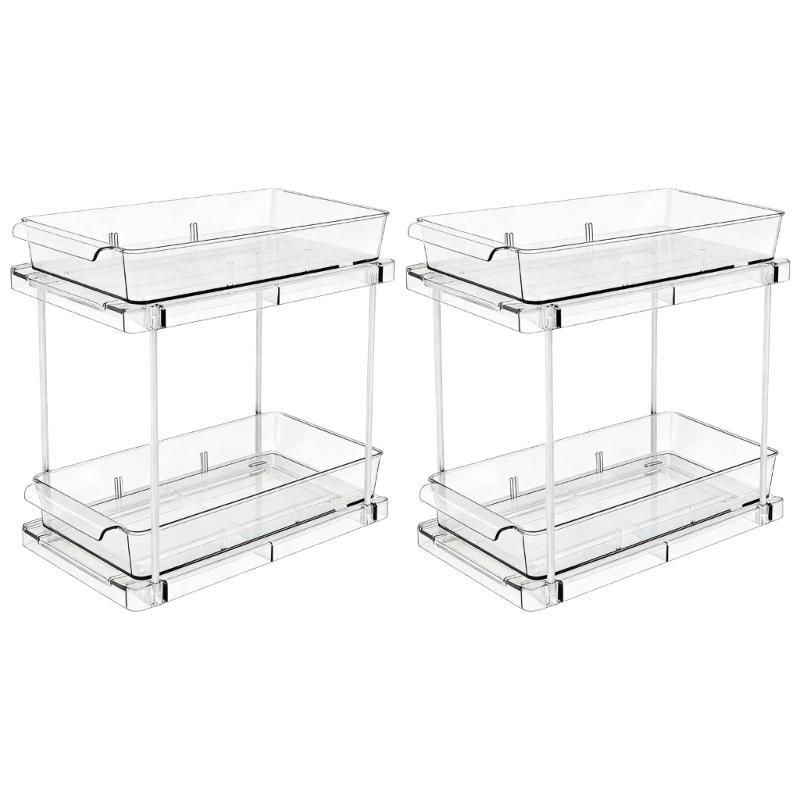 

Pack of 2 Space Saving Bathroom Shelf Organizer with Multi Layer Compartments Storage Rack for Cleaning Products 1