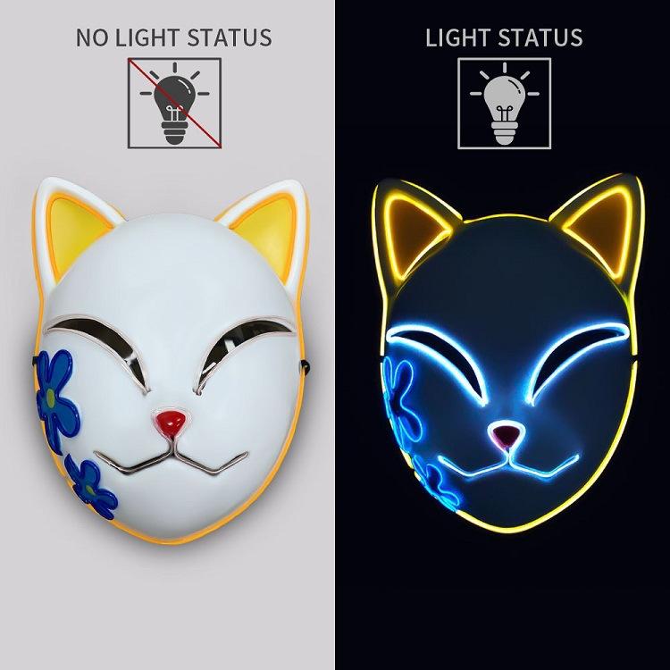 Halloween Cat Face Mask for Women Halloween Glow LED Masks Anime Cosplay Masks Halloween Christmas Party Lighting Cat Masks