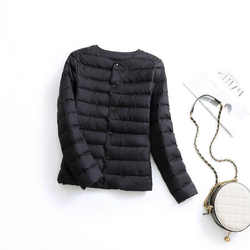 Womens Lightweight Short Down Jacket No Collar Thin Inner Layer Warm Fashionable Plus Size Outerwear