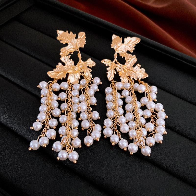 

Средневековые серьги-подвески с листьями клена и жемчужной бахромой, нишевые серьги с придворным темпераментом, серьги премиум-класса