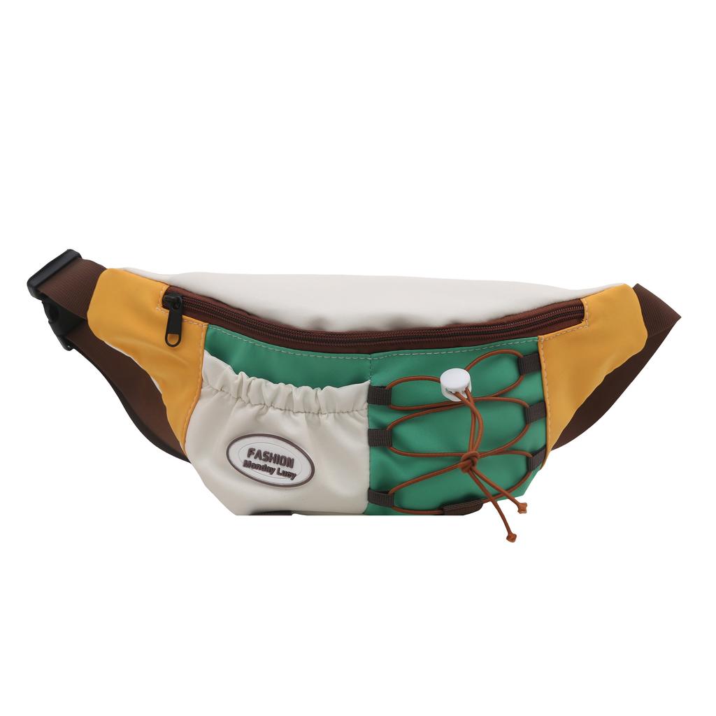 Cute Color-blocking Trendy Brand Chest Bag, Niche Design Drawstring Crossbody Bag, Versatile Sports Waist Bag for Girls
