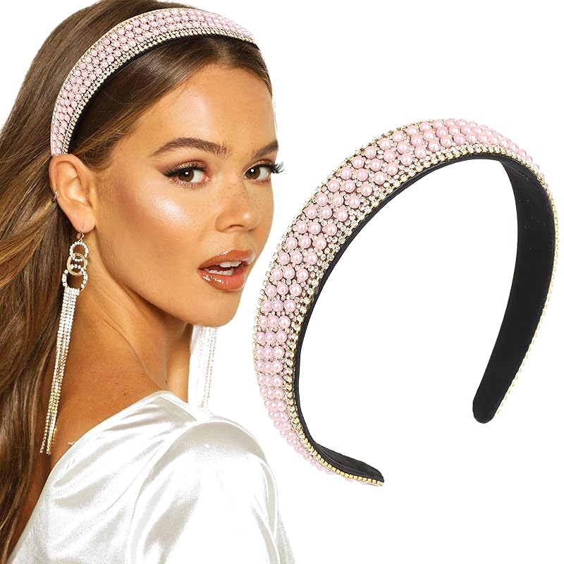 CURASA Rhinestone Headband Women Colorful Headband for Women Non Slip Crystal Wide Headbands Pearl Head Band Glitter Diamond Headbands Fashion Hair