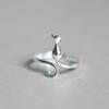 Simple Cute Cat Shaped Open Ring Chic Silver Color Adjustable Ring For Women Lovely Daily Wear Jewelry