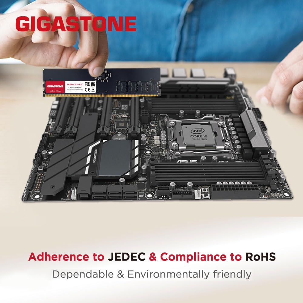 GIGASTONE DDR5 2 x 16GB DDR5 5600MHz CL UDIMM Unbuffered Memory Module Upgrade for Desktop PCs Memory (32GB Kit) PC5-44800 46-46-46-90 1.1V 288-pin