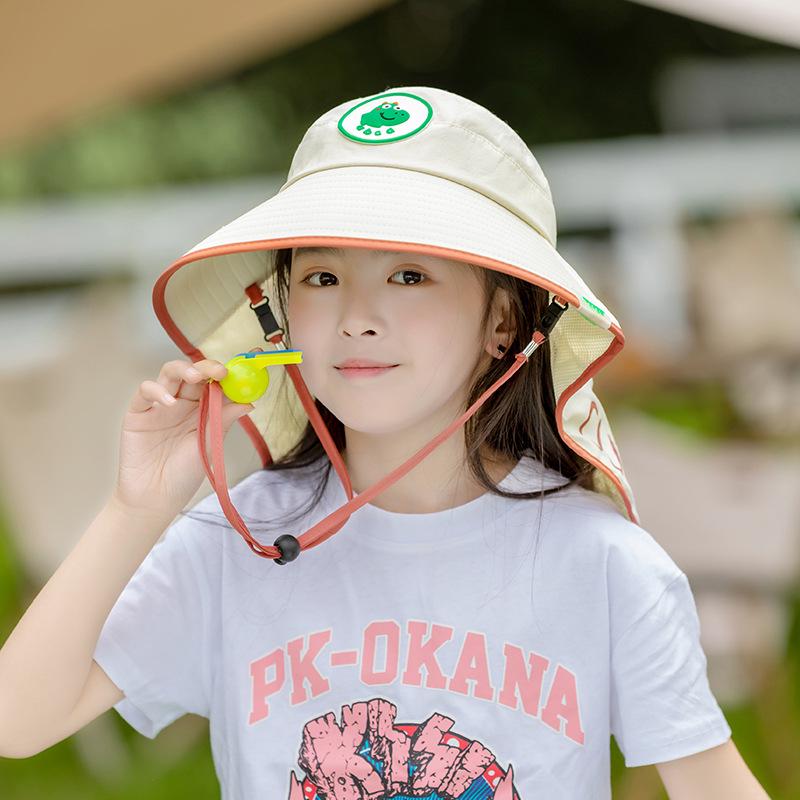 Kids' Summer Sun Hat with Neck Protection, Versatile Large Brim, Cute Half-Open Top for Girls