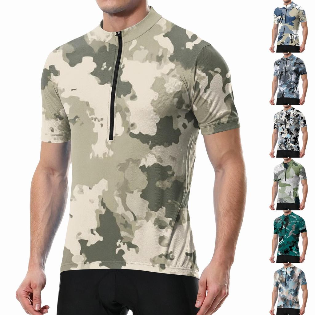 Herren Kurzarm Fahrradtrikot Atmungsaktiv Schnelltrocknend Leichtes Gewebe Reißverschluss Vorne Rundhals Sportbekleidung für Outdoor-Fahrten