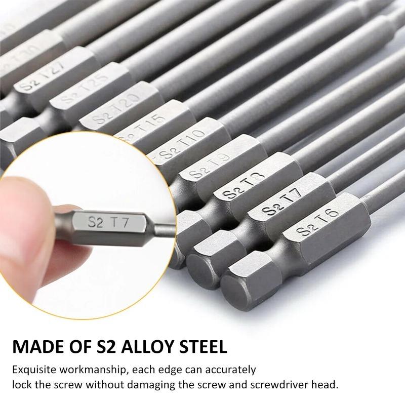 75mm/11Pcs Torx Screwdriver Bit Set 1/4 Inch Hex Shank Tough Torx Star Hex Security Bit Set Professional Magnetic Star S2 Steel