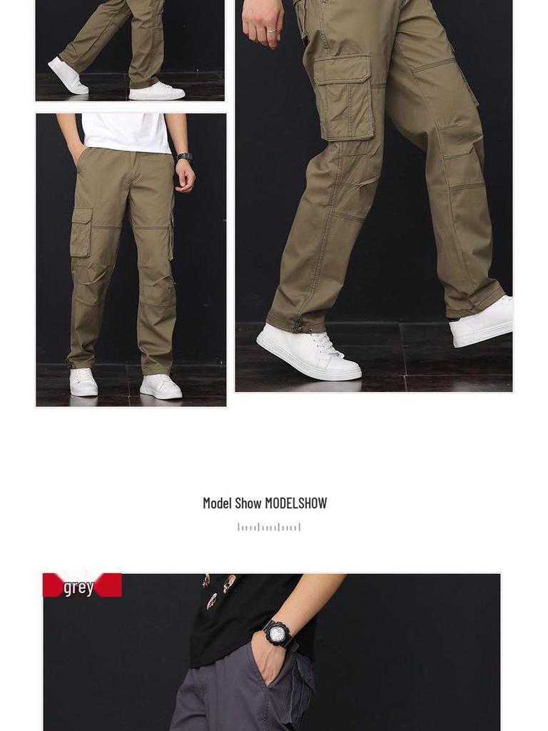 Men's Four-Season Work Pants: Loose Straight-Leg, Wear-Resistant, Multi-Pocket, Casual Style.