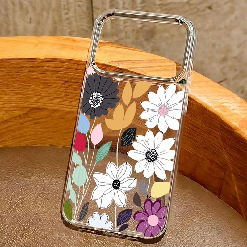 White Flower Pattern Case For iPhone 17 Pro Max iPhone 16 15 14 13 Pro Max 11 17e 16e Plating Lens Frame Clear Soft Silicone Back Cover