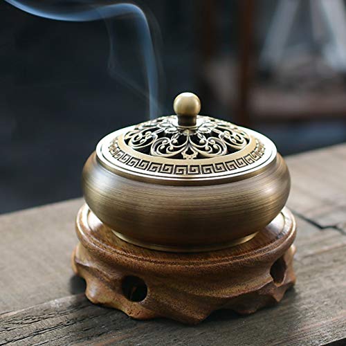 Ansimple Incense Burner Incense Incense Burner Plate Incense Holder Round Incense Burner Copper Incense Burner Copperware Antique Style with Lid