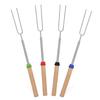 4pcs Telescoping Marshmallows Roasting Stick Extendable Stainless Steel Forks Wooden Handle BBQ Fork Camping Accessories