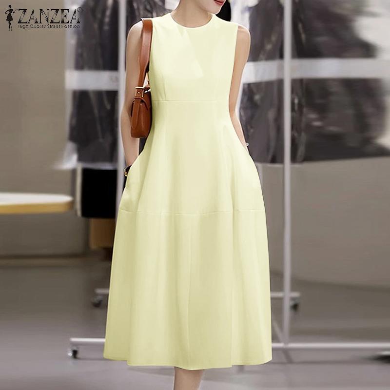 ZANZEA Women Casual Round Neck Sleeveless Summer Tank Dress