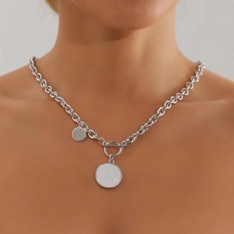 Vintage White Round Circle Pendant Necklaces Set for Women Luxury Metal Geometric Choker Necklaces Jewelry Set Accessories