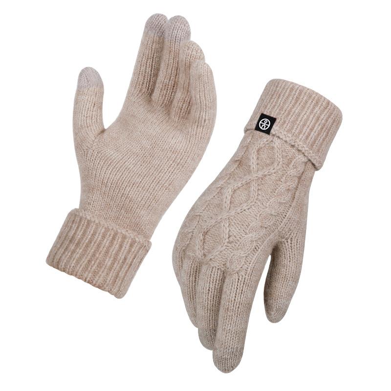 Knitted Gloves Warm and Cold Autumn and Winter Gloves for Cycling Yarn and Twisted Lengthened and Thickened Outdoor Touch Screen Gloves