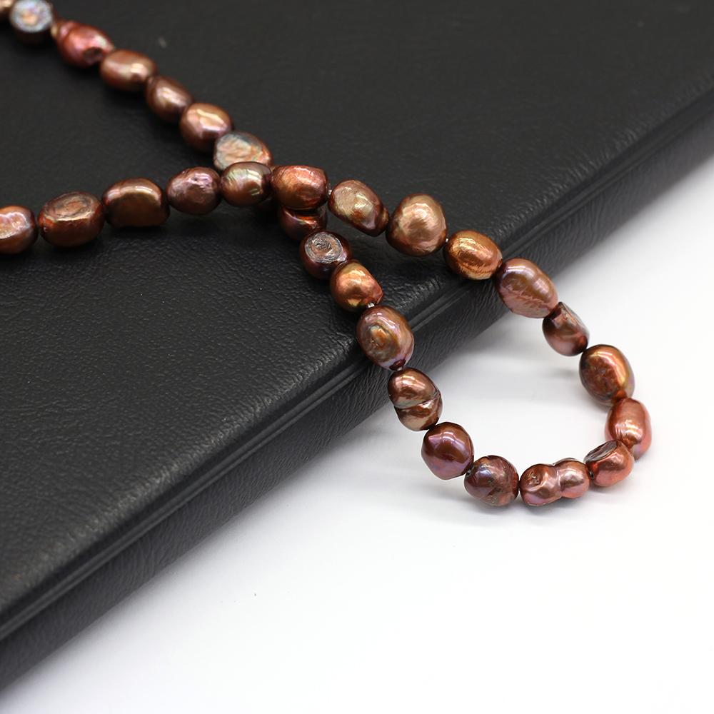 1String, Brown Natural Freshwater Pearls, Through Hole Nugget Pearl Beads, 7-8 Mm, for DIY Necklace Accessories, Jewelry Making, Women Gift, 36 Cm