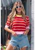 Women's Casual Striped Patchwork Short Sleeve Round Neck Sweater