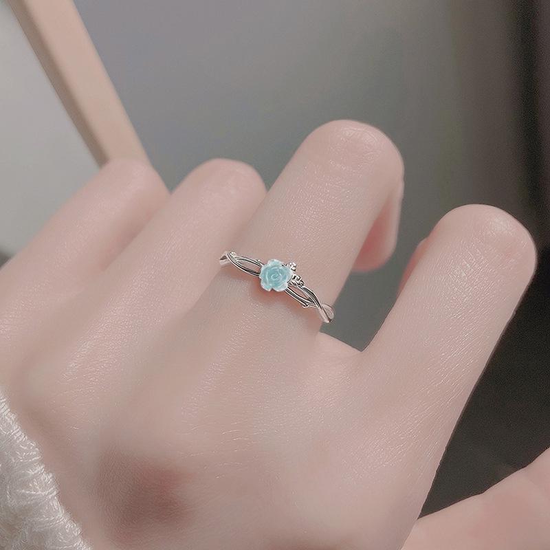 Red Rose Cinnabar Camellia Diamond Ring: Unique Birthday Gift for Girlfriend