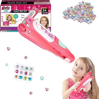 Girls Hair Styling Kit with Jewel Applicator Tool, Glitter Diamond Styling Tools Hair, 24 Reusable Glitter Gemstones for Birthday Gifts
