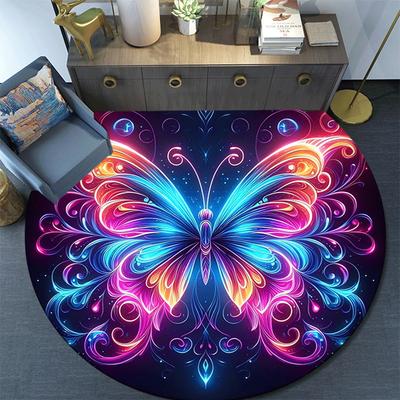 1pc Soft, Absorbent & Non Slip Colorful Butterflies Round Rug Soft Circle Rug for Living Room & Bedroom Decor, Chair Mats, and Unforgettable