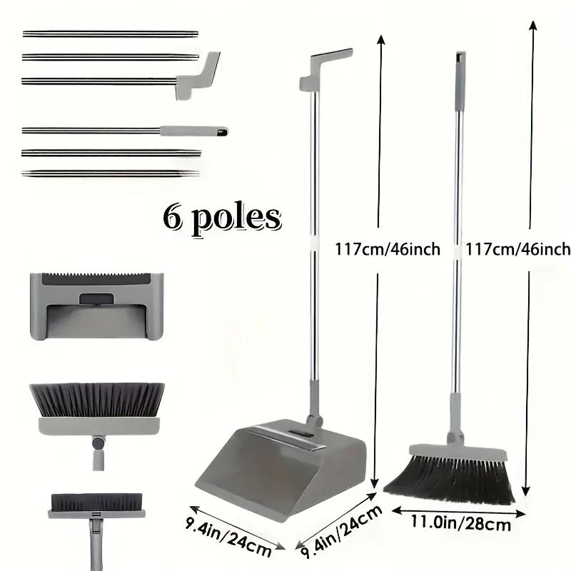 3 In 1 Broom Combo Set Broom Dustpan Squeegee Floor Brush Non-Stick Hair Broom Multifunctional Foldable Home Cleaning Tools