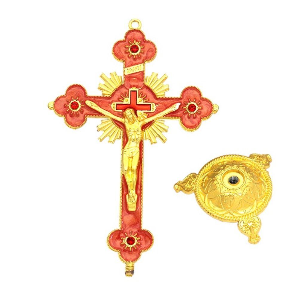 Multi-color With Stand Church Cross Ornaments No Fading Durable Alloy Cross Ornaments Handmade Plated Gold Statue Home Decor