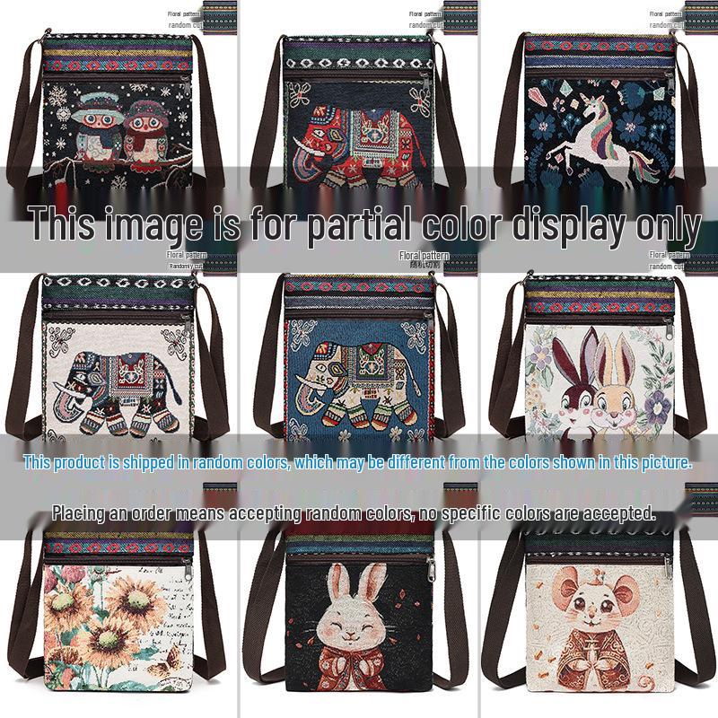 Ethnic Style Women's Crossbody Canvas Bag - Cute Woven Fabric Shoulder Bag for Students & Outings with Mobile Phone Pocket