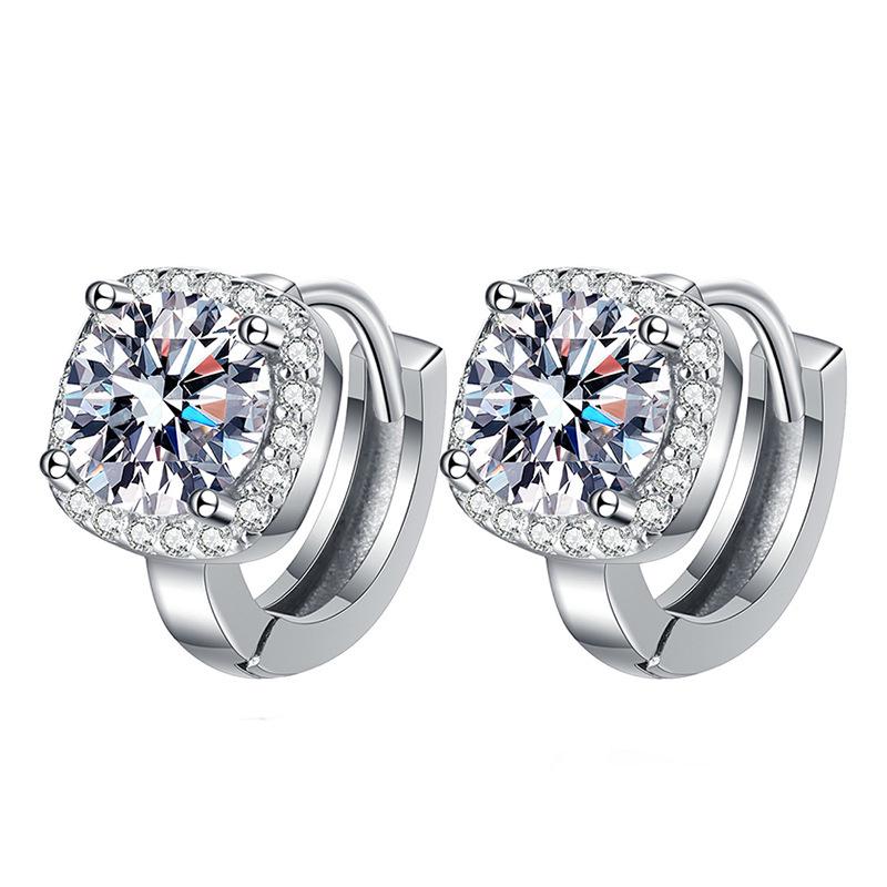 S925 Sterling Silver Diamond Square Bag Earrings - Women's Light Luxury, Fashionable Sparkling Ear Cuffs, Versatile and Elegant for Commute.