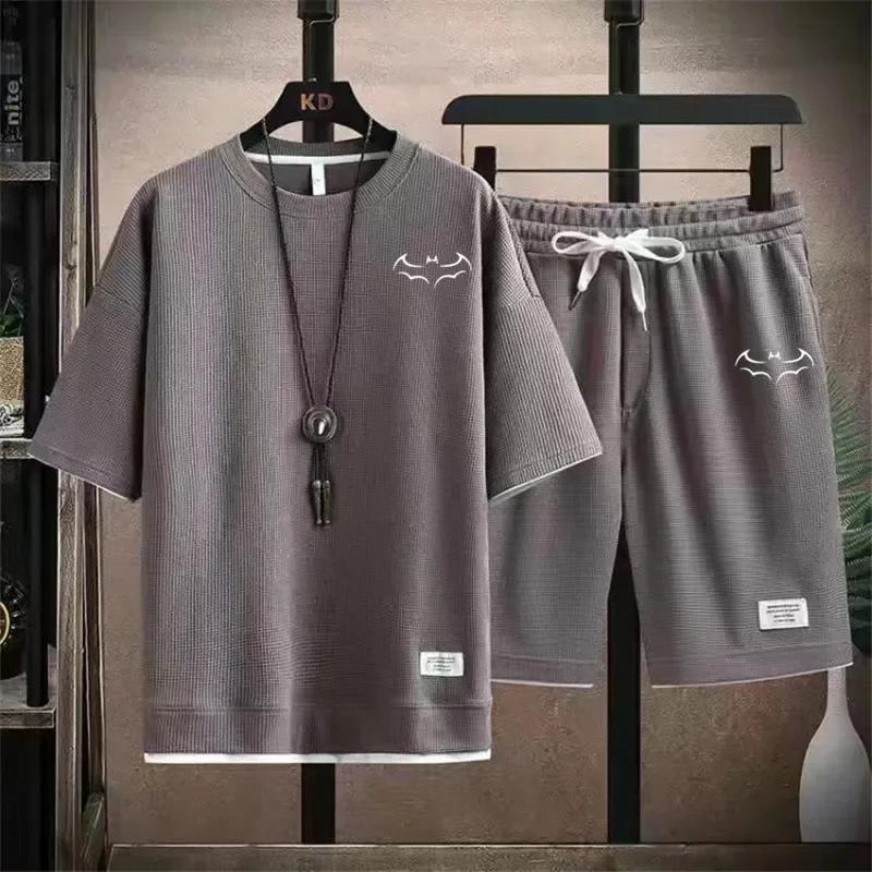 Men's Casual Bat Short Sleeved T-shirt+shorts Summer Running Sportswear Set