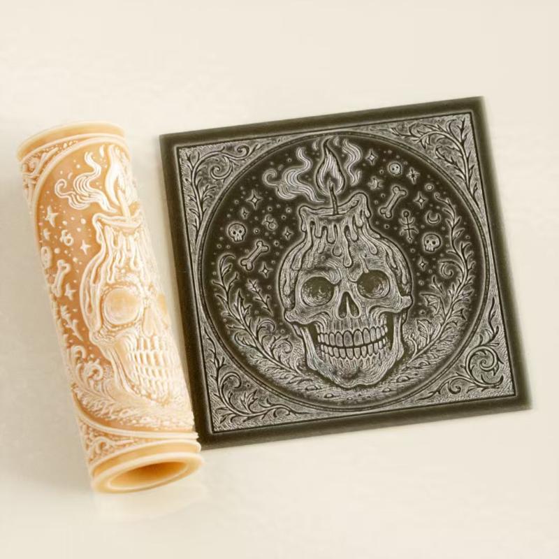 Flower Skull Clay Tile Roller Clay Texture Roller Ceramic Printing Polymer Textured Rolling Pins Pottery Diy Tools Handcrafts